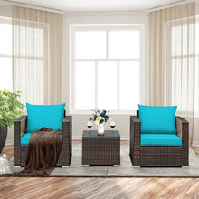 Load image into Gallery viewer, 3 Pcs Patio Conversation Rattan Furniture Set with Cushion-Turquoise