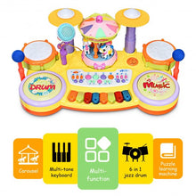 Load image into Gallery viewer, 3-in-1 Kid Piano Keyboard Drum Set with Carousel Music Box