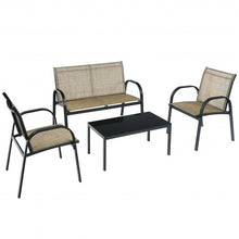 Load image into Gallery viewer, 4 pcs Patio Furniture Set with Glass Top Coffee Table-Brown