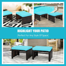Load image into Gallery viewer, 2 Pieces Cushioned Patio Rattan Ottoman Foot Rest-Turquoise