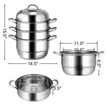 Load image into Gallery viewer, 3 Tier Stainless Steel Cookware Pot Saucepot Steamer