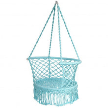 Load image into Gallery viewer, Hanging Hammock Chair Macrame Swing Hand Woven Cotton Backrest-Turquoise