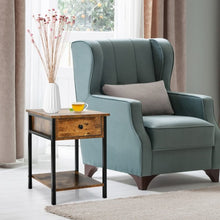 Load image into Gallery viewer, Industrial End Side Table Nightstand with Drawer Shelf-Rustic Brown