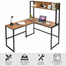 Load image into Gallery viewer, Industrial L-Shaped 55" Corner Computer Gaming Table with Bookshelf-Coffee