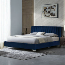 Load image into Gallery viewer, Queen Tufted Upholstered Platform Bedstead Flannel Headboard-Navy