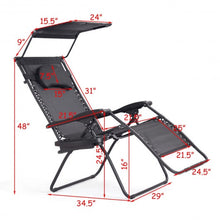 Load image into Gallery viewer, Folding Recliner Lounge Chair with Shade Canopy Cup Holder-Black