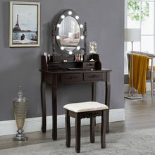 Load image into Gallery viewer, Makeup Vanity Dressing Table Set with Dimmable Bulbs Cushioned Stool-Coffee