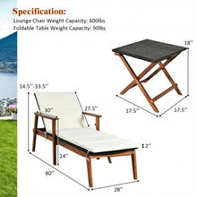 Load image into Gallery viewer, 3Pcs Protable Patio Cushioned Rattan Lounge Chair Set with Folding Table-White