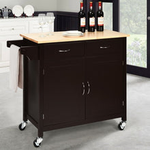 Load image into Gallery viewer, Modern Rolling Kitchen Cart Island with Wooden Top-Brown