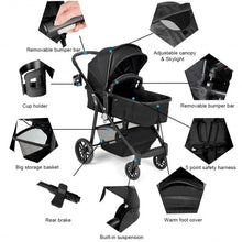 Load image into Gallery viewer, 2-in-1 Foldable Pushchair Newborn Infant Baby Stroller-Black