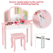 Load image into Gallery viewer, Kids Princess Make Up Dressing Table with Tri-folding Mirror & Chair-Pink