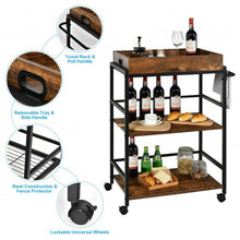 Load image into Gallery viewer, 3-Tier Kitchen Serving Bar Cart with Lockable Casters and Handle Rack for Home Pub-Rustic Brown