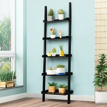 Load image into Gallery viewer, 5-Tier Wall-leaning Ladder Shelf Display Rack for Plants and Books-Black