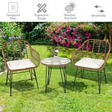 Load image into Gallery viewer, 3 Pcs Patio Rattan Bistro Set with Cushion-White