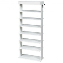 Load image into Gallery viewer, 7-Tier Vertical Design Wooden Shoe Storage Shelf with Hooks-White