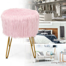 Load image into Gallery viewer, Faux Fur Vanity Chair Makeup Stool Furry Padded Seat Round Ottoman-Pink