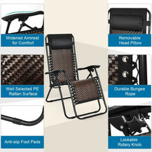 Load image into Gallery viewer, 2Pcs Folding Patio Rattan Zero Gravity Lounge Chair-Coffee