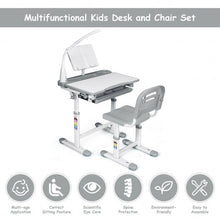 Load image into Gallery viewer, Adjustable Kids Desk Chair Set with Lamp and Bookstand-Gray