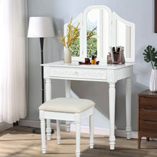 Load image into Gallery viewer, Vanity Dressing Makeup Table Set with Tri-Folding Mirror and Stool-White
