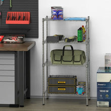 Load image into Gallery viewer, 4-Wire Shelving Metal Adjustable Storage Rack with Removable Hooks-Silver