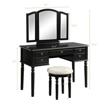 Load image into Gallery viewer, Tri-Fold Mirror Table Stool Wooden Vanity Make Up Dressing Set-Black