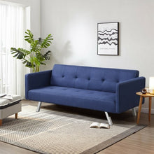 Load image into Gallery viewer, Convertible Futon Sofa Bed Folding Recliner with USB Ports and Power Strip-Blue