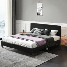 Load image into Gallery viewer, Queen Upholstered Platform Bed Frame with Linen Headboard Wood Slat-Black