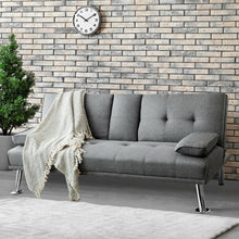 Load image into Gallery viewer, Convertible Folding Futon Sofa Bed Fabric with 2 Cup Holders-Light Gray