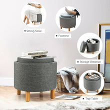 Load image into Gallery viewer, Round Storage Ottoman with Tray Top Accent Padded Footrest-Gray
