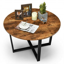 Load image into Gallery viewer, Round Industrial Style Cocktail Side Coffee Table With Metal Frame-Brown