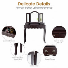 Load image into Gallery viewer, Tri Folding Mirror Makeup Dressing Vanity Set with 4 Drawers-Coffee