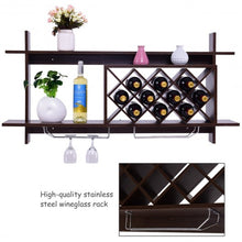 Load image into Gallery viewer, Wall Mount Wine Rack with Glass Holder & Storage Shelf-Walnut