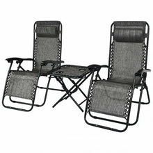 Load image into Gallery viewer, 3 pcs Folding Portable Zero Gravity Reclining Lounge Chairs Table-Gray