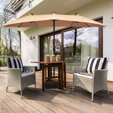 Load image into Gallery viewer, 15 Ft Solar LED Patio Double-sided Umbrella Market Umbrella with Weight Base-Beige