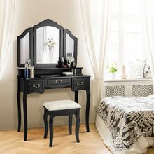 Load image into Gallery viewer, Tri-folding Vanity Makeup Dressing Table Set with Cushioned Stool