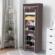 Load image into Gallery viewer, 10 Tier Space Saving Shoe Tower Rack with Fabric Cover-Brown