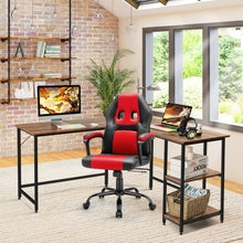 Load image into Gallery viewer, L Shaped Corner Computer Desk with Storage Shelves for Home Office Work-Brown