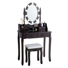 Load image into Gallery viewer, Makeup Dressing Table with Touch Switch Lighted Mirror and Cushioned Stool-Brown