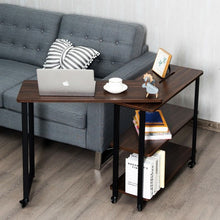 Load image into Gallery viewer, 360° Rotating Sofa Side Table with Storage Shelves and Wheels-Walnut