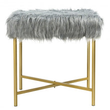 Load image into Gallery viewer, Faux Fur Ottoman Decorative Stool with Metal Legs