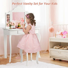 Load image into Gallery viewer, Kids Makeup Dressing Mirror Vanity Table Stool Set
