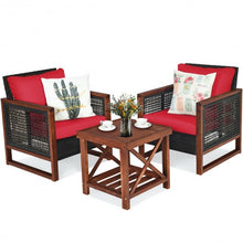 Load image into Gallery viewer, 3 Pcs Patio Wicker Furniture Sofa Set with Wooden Frame and Cushion-Red