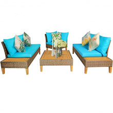 Load image into Gallery viewer, 4PCS Patio Rattan Furniture Set with Wooden Side Table