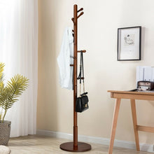 Load image into Gallery viewer, Wooden Coat Rack Stand Entryway Hall Tree 2 Adjustable Height w/ 10 Hooks-Brown