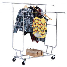 Load image into Gallery viewer, Double Commercial Collapsible Clothing Rolling Garment Rack