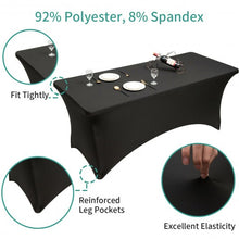 Load image into Gallery viewer, 2Pcs 8 ft Rectangular Spandex Wedding Tablecloth-Black