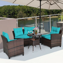 Load image into Gallery viewer, 4Pcs Outdoor Cushioned Rattan Furniture Set-Turquoise