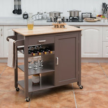 Load image into Gallery viewer, Kitchen Island Trolley Cart Storage Cabinet with Wine Rack & Shelf-Coffee
