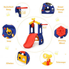 Load image into Gallery viewer, 6-in-1 Freestanding Kids Slide with Basketball Hoop Play Climber
