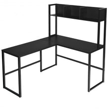 Load image into Gallery viewer, Industrial L-Shaped Desk Bookshelf 55" Corner Computer Gaming Table-Black